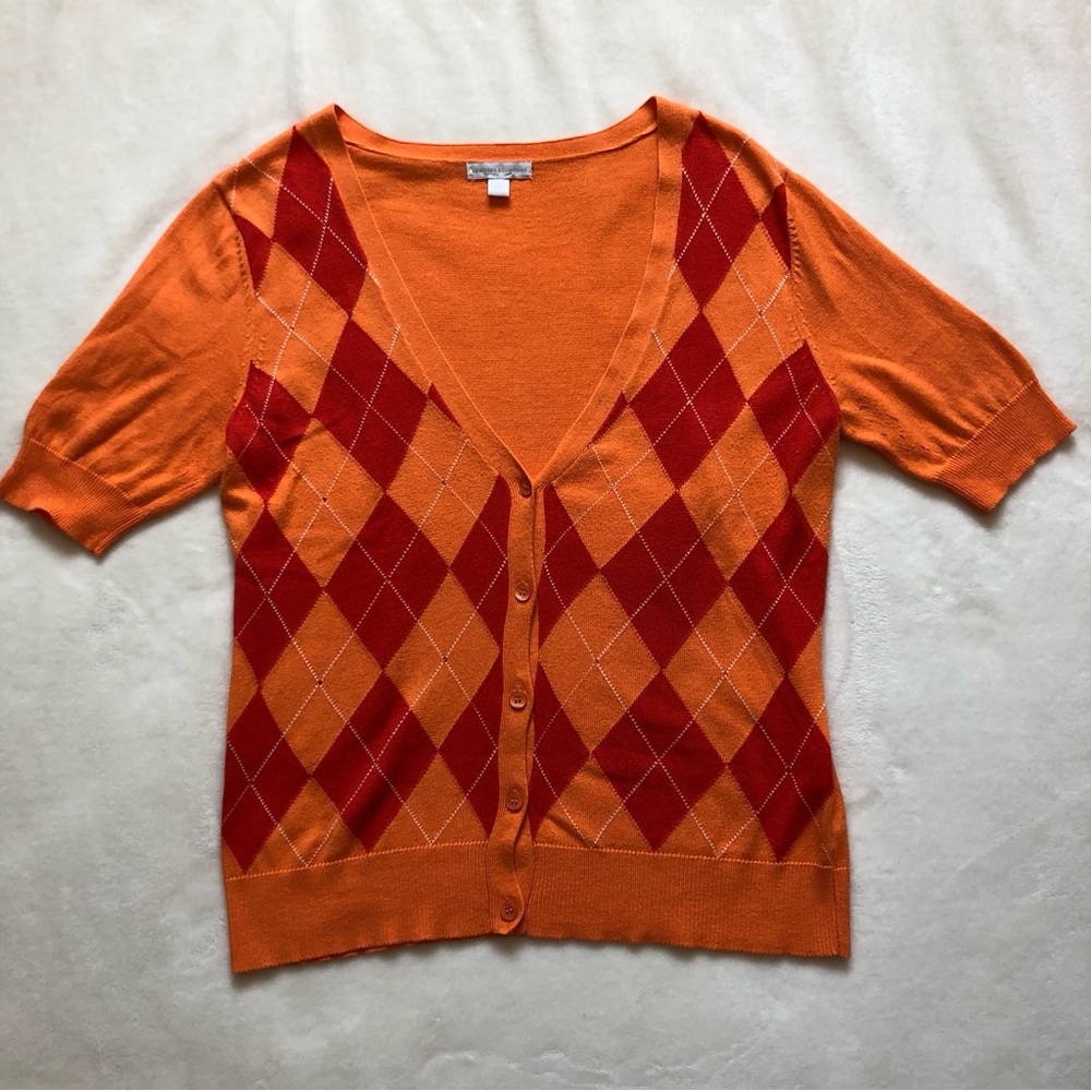 New York & Company argyle orange and red v neck sweater vest